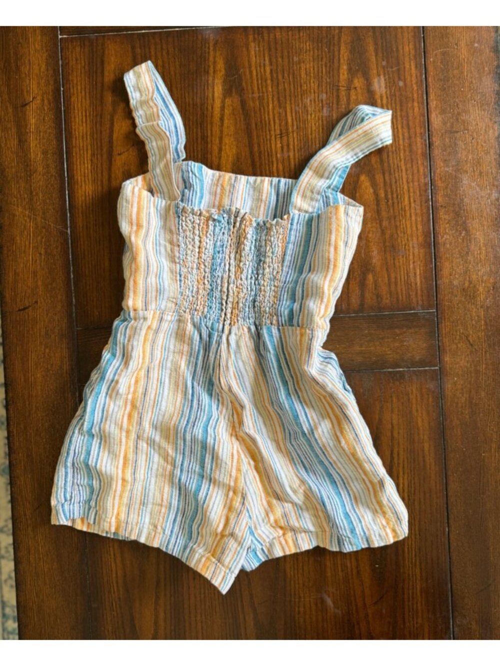 Reformation Island Striped Linen Romper Square Neck Smock Back Marbella Striped - Picture 4 of 12